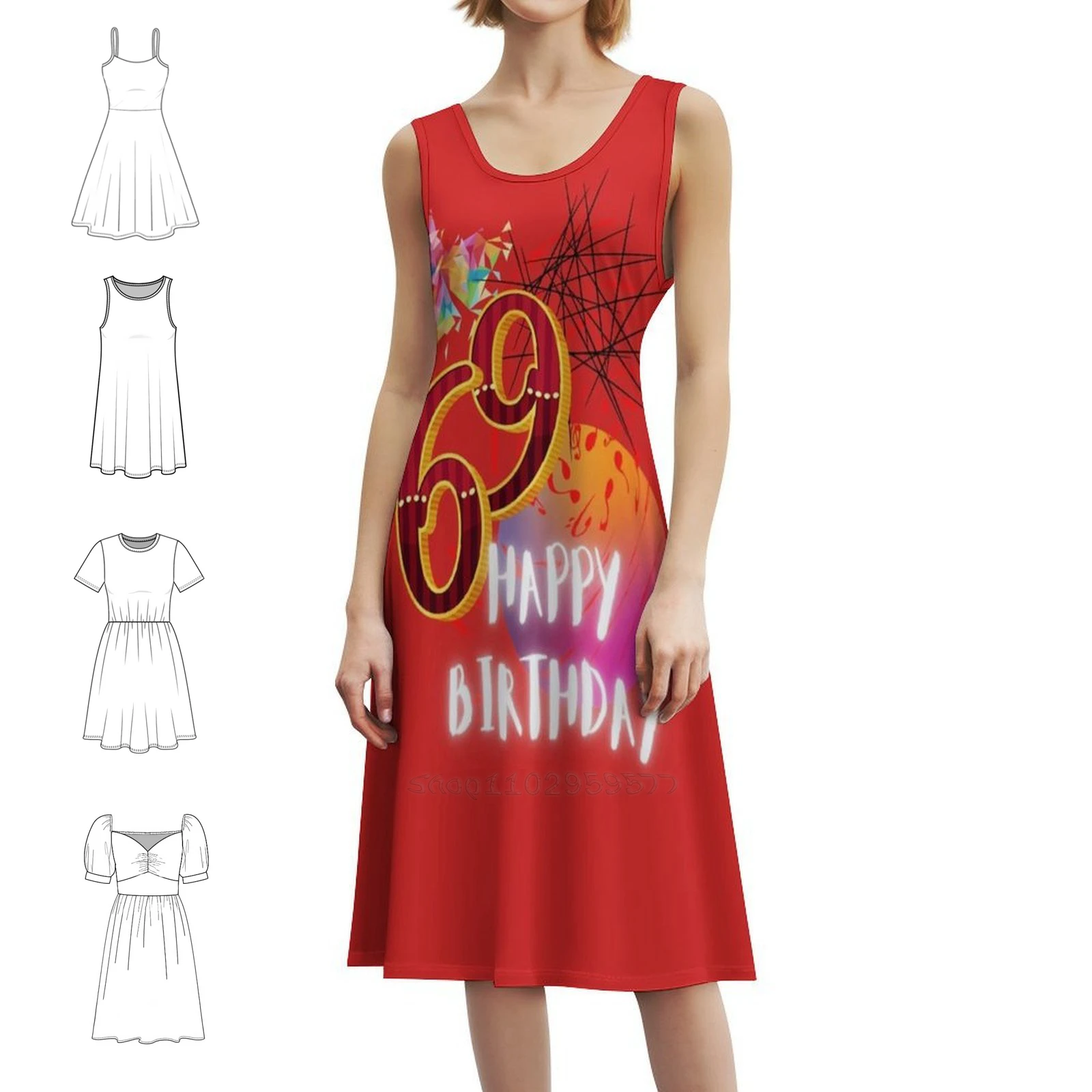 عيد ميلاد سعيد 69Th عيد ميلاد تجريدي فني سعيد 69 بوهو شيك فستان أنيق موضة شاطئ حفل زفاف ثوب عيد ميلاد 69Th #1