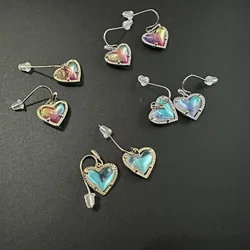 YEEVAA Heart Shape Dichroic Glass/Watercolor Pearlized Clear Glass Earrings for Women, Fashion Jewelry, Unique Gifts