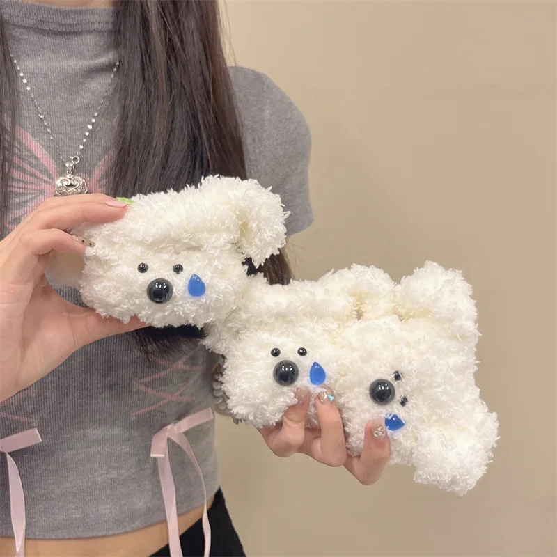 Funda Cartoon dog Plush Earphone Case for Apple Airpods 3 4 Pro 2 Fluffy Silicone Headphone Charging shockproof Protective Cases