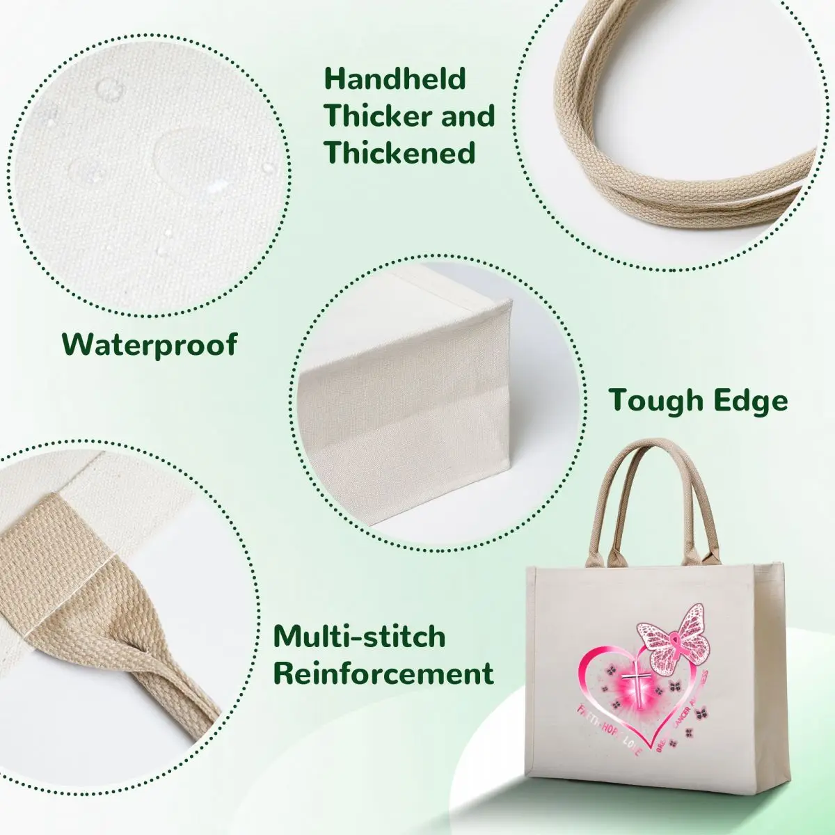 Faith Hope Love - Breast Cancer Awareness Tote Bag Big bag women Customizable tote bag Eco cute pouch