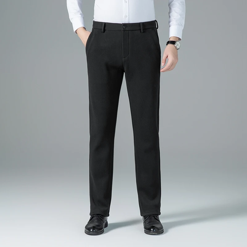 Winter Men Slim Straight-Leg Trousers Black Gray Thermal Antibacterial Static-resistant Spandex Fabric Pant Cosy Warm Collection