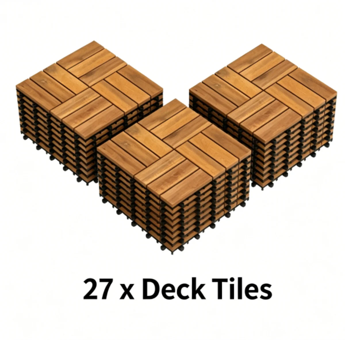 27 PCS Natural Acacia Wood Interlocking Deck Tiles, 12