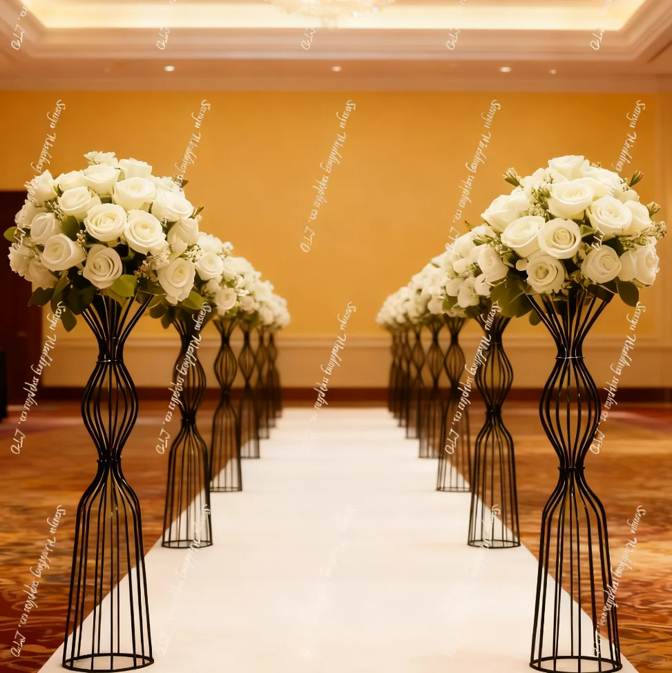 

price is 8pcs)60cm)Frame Reversible Pedestal Prop Stand black Metal Wire Trumpet Shaped Flower Centerpiece Stand for Wedding