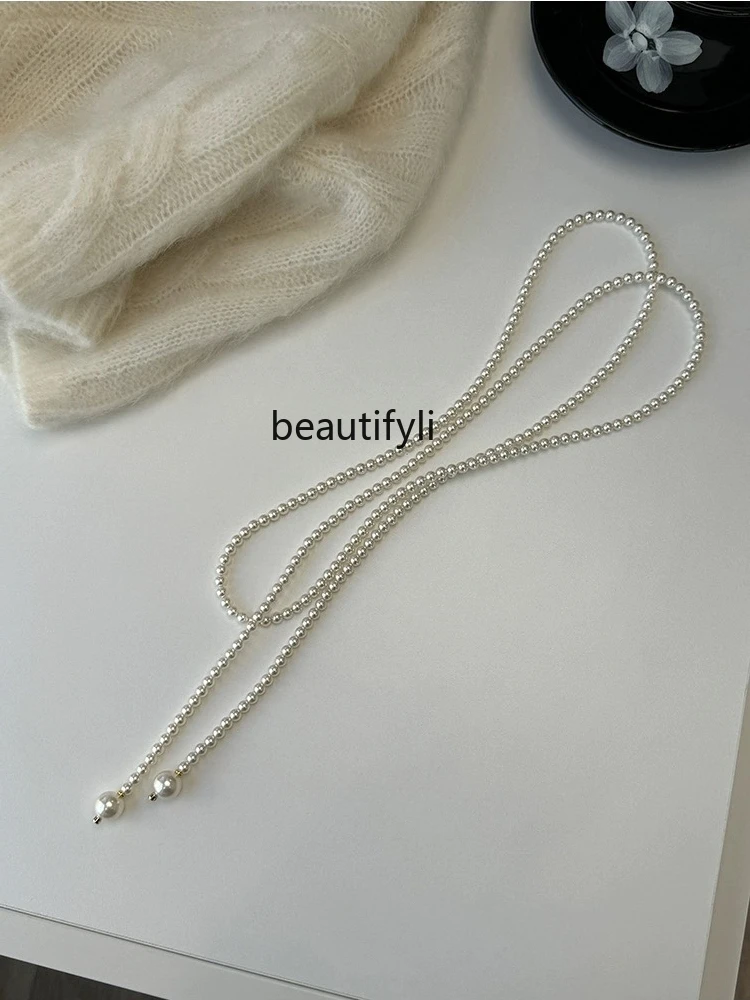 Long pearl sweater chain Women wear necklaces Light luxury niche retro temperament neck chain