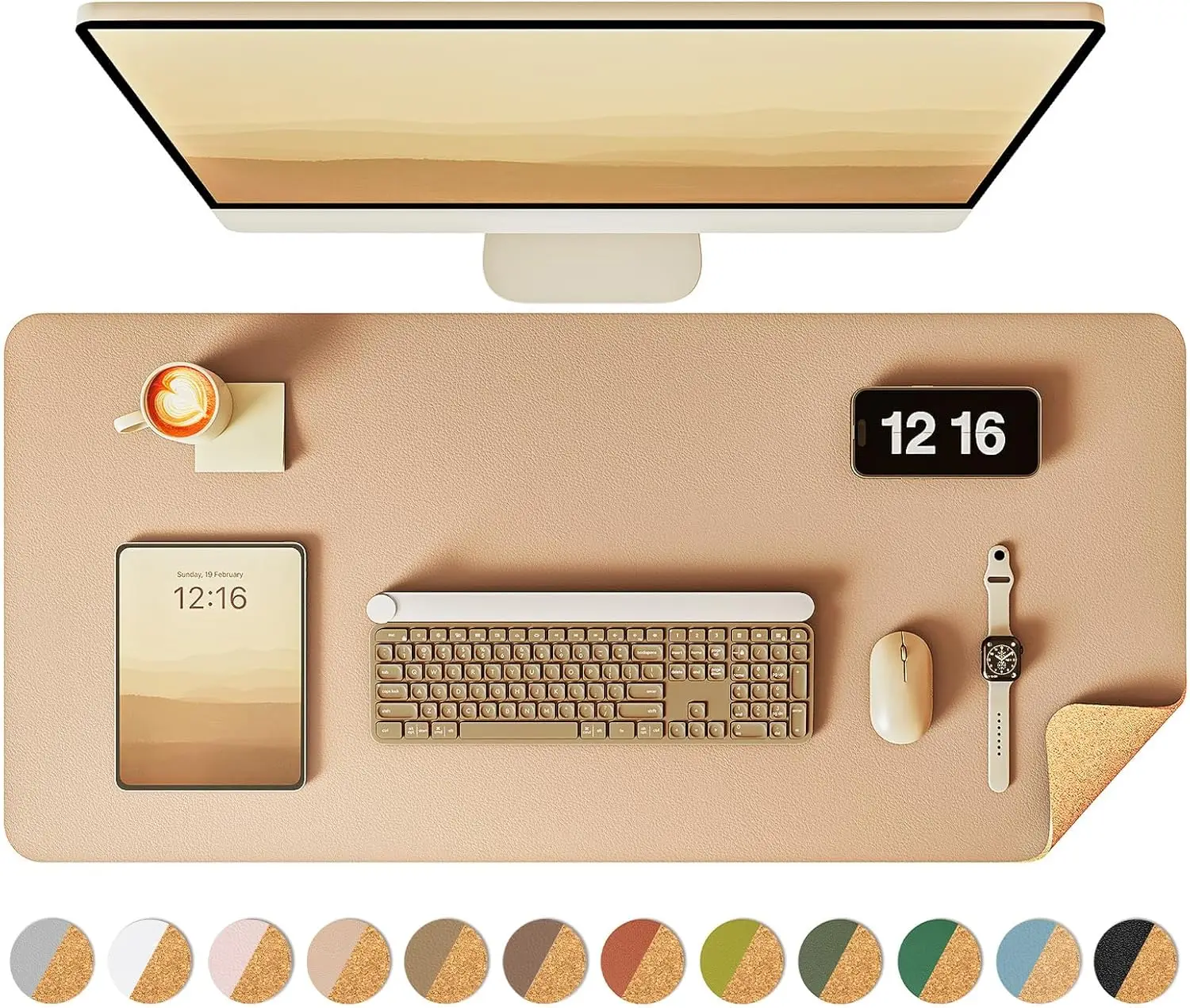 Doppelseitige Schreibtischunterlage, Leder-Schreibtischmatte, Öko-Kork Schreibtischunterlage, Große Mausunterlage, Wasserdichte Schreibtischauflage für Büro/Zuhause – Detail 12