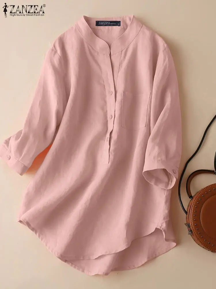 

ZANZEA Summer Fashion Women Blouse Casual 3/4 Sleeve Solid Color Shirts 2024 Loose Oversized Tunic Tops O-Neck Blusas Femininas