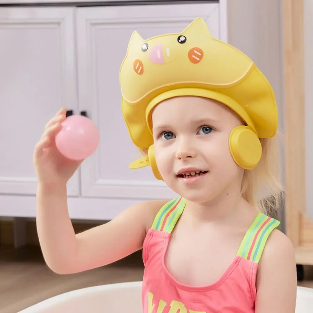 Cute Animal Shape Baby Shower Cap Soft Adjustable Baby Shampoo Cap Eye Ear Protection Waterproof Children's Bath Cap