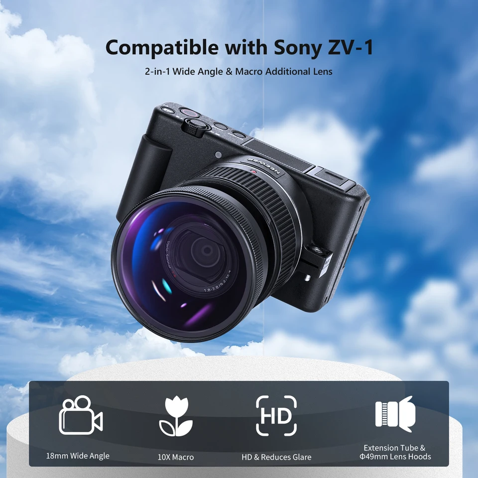 Neewer 広角レンズ Sony ZV1 カメラ用 2-in-1 18mm HD 広角 & 10x
