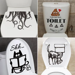 C17# Octopus Cartoon Cat Funny Expression Animal Toilet Bathroom Toilet Cover Sticker Wall Stickers Wc For Home Decoration