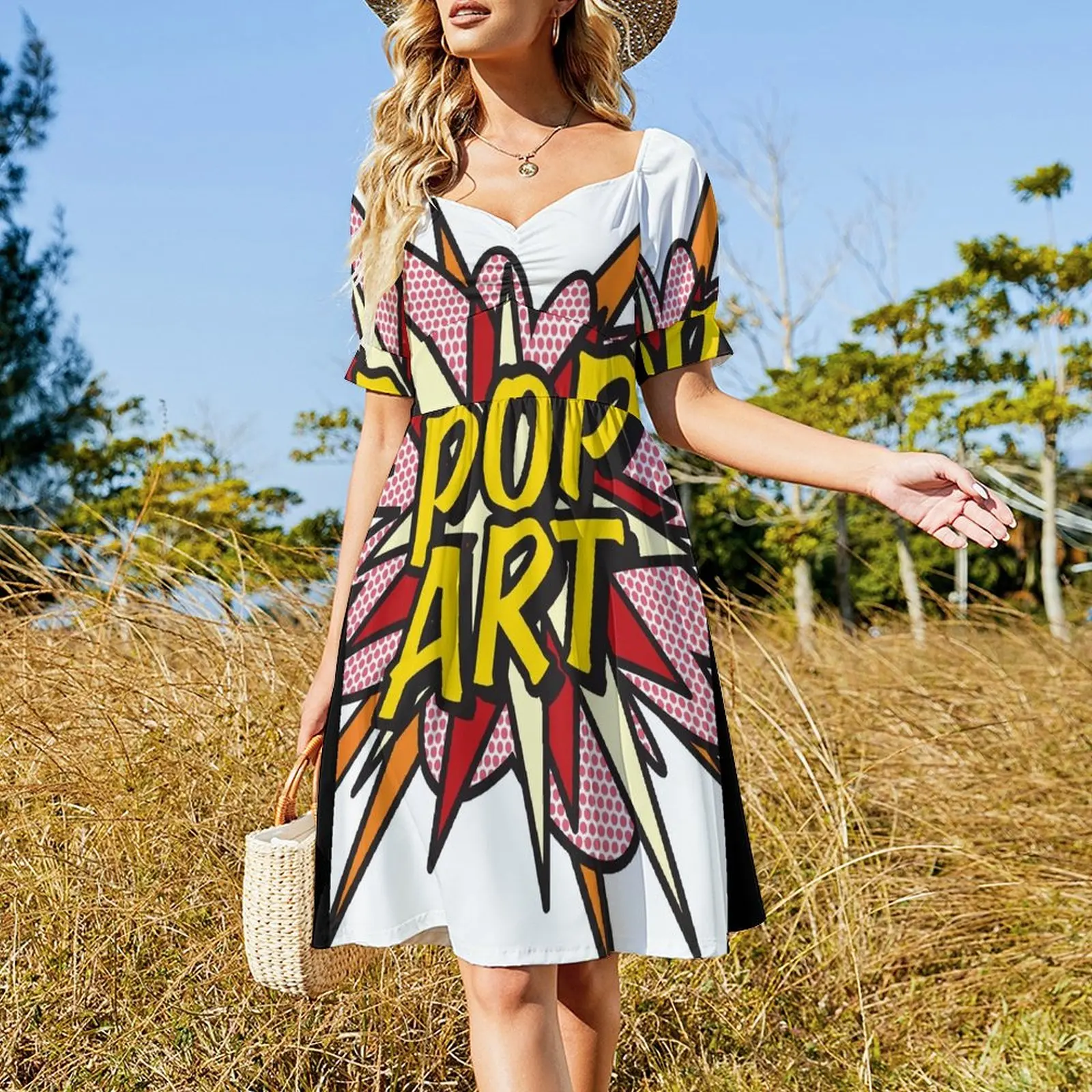 POP ART Comic Book Flash Modern Art Pop Culture Short Sleeved Dress Beachwear Dresses gala birthday dress Dress