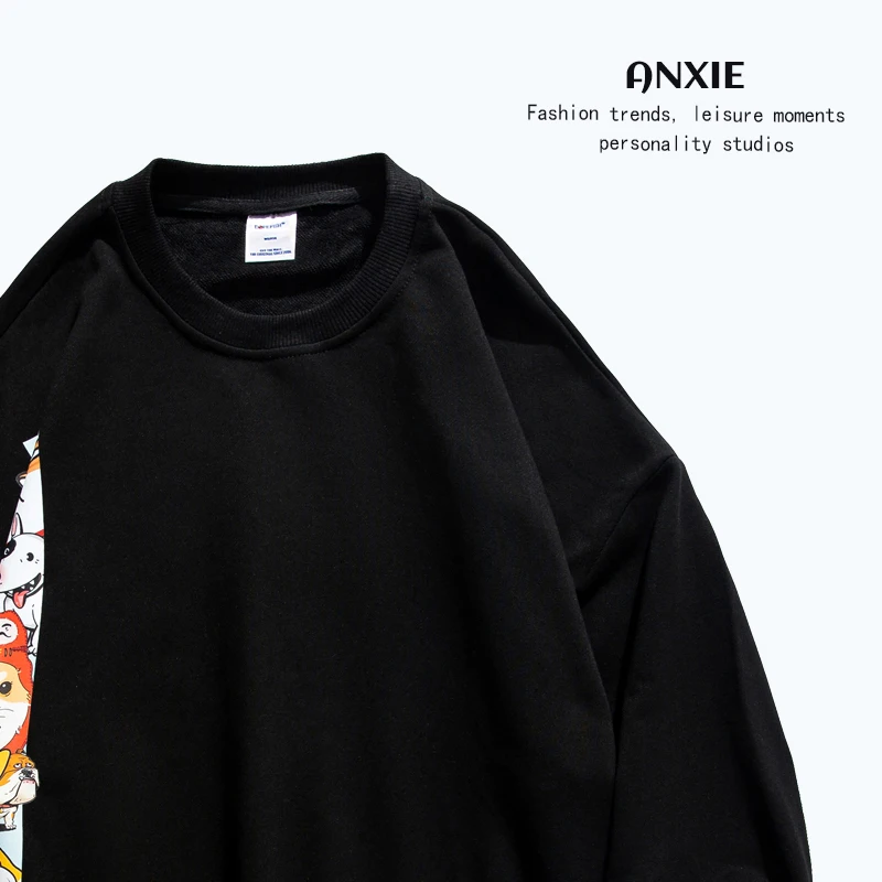 

ANXIE Brand Casual Loose Men's Women's Sweatirt Fun Cartoon Print Trendy Oversize Couple Tops Cotton 00% Long Sve