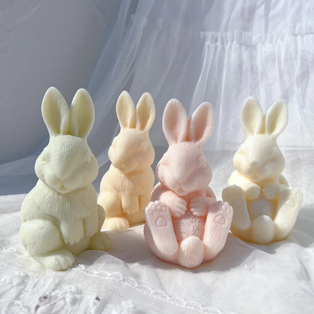 Two Designs Golden Rabbit Silicone Candle Mold Bunny Silicone Mold Sitting Rabbit Animal Soy Wax Mould Resin Easter Home Decor