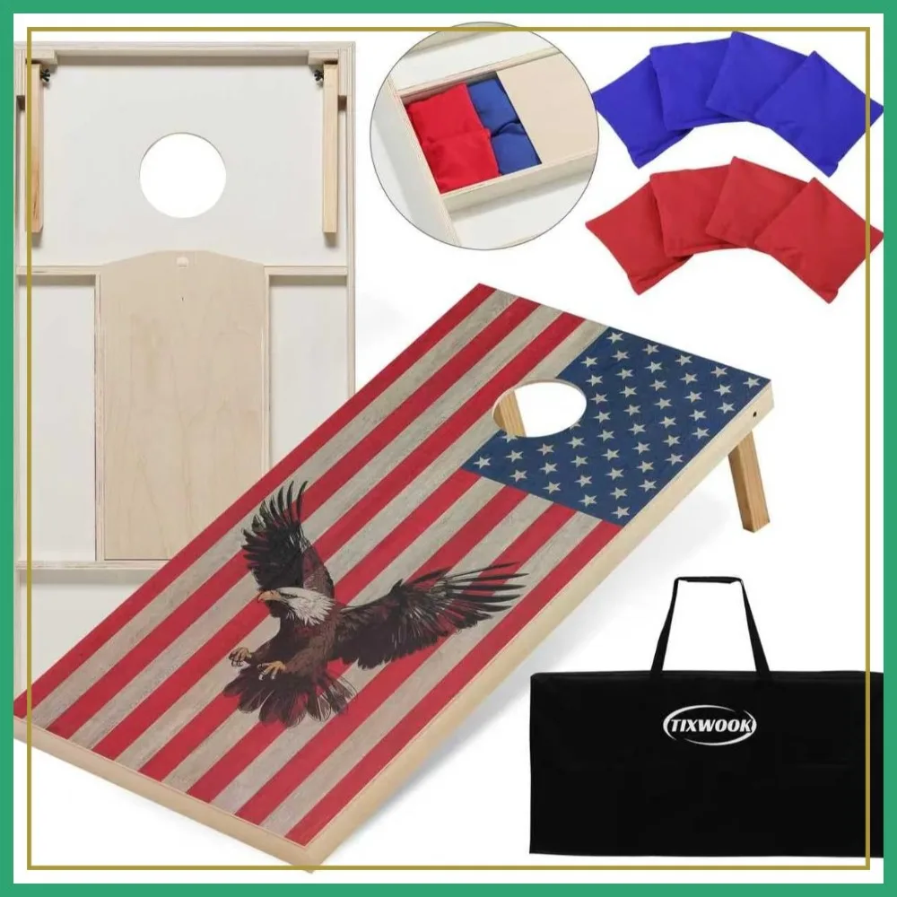 

Regulation Cornhole Board Set with Storage, 4x2 ft Solid Wood, 8 Bean Bags, Premium Game for Adults & Family
