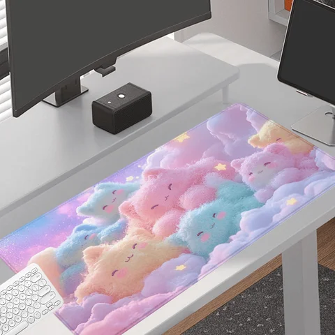 VIKAMA Large-sized Cute Pastel Cat Cloud Gaming Mouse Pad Cozy Plush Desk Mat Gaming Mat Laptop Keyboard Use Gaming Rooms Gift