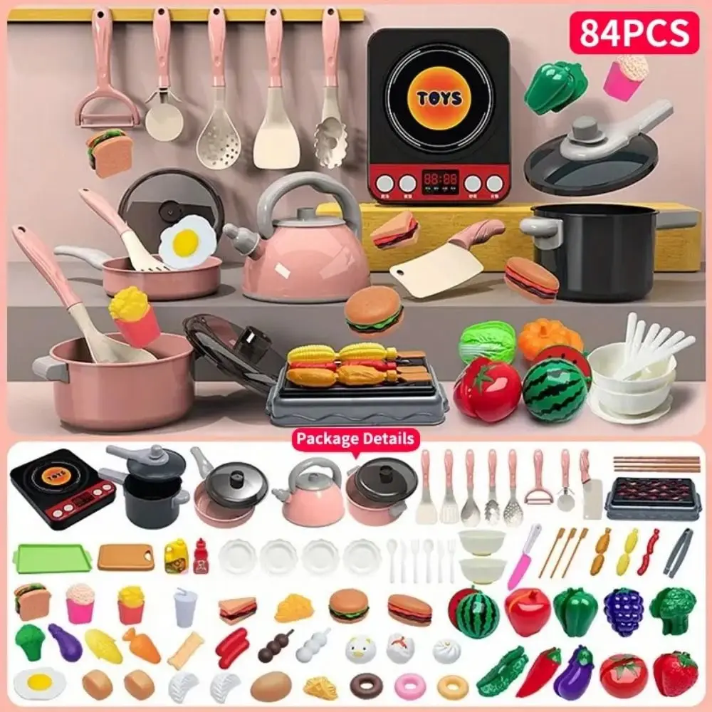 28/61/71/86 pçs fingir jogar acessórios de cozinha conjunto iluminação fingir simulação de alimentos cozinhar brinquedos conjunto de jogo de cozinha