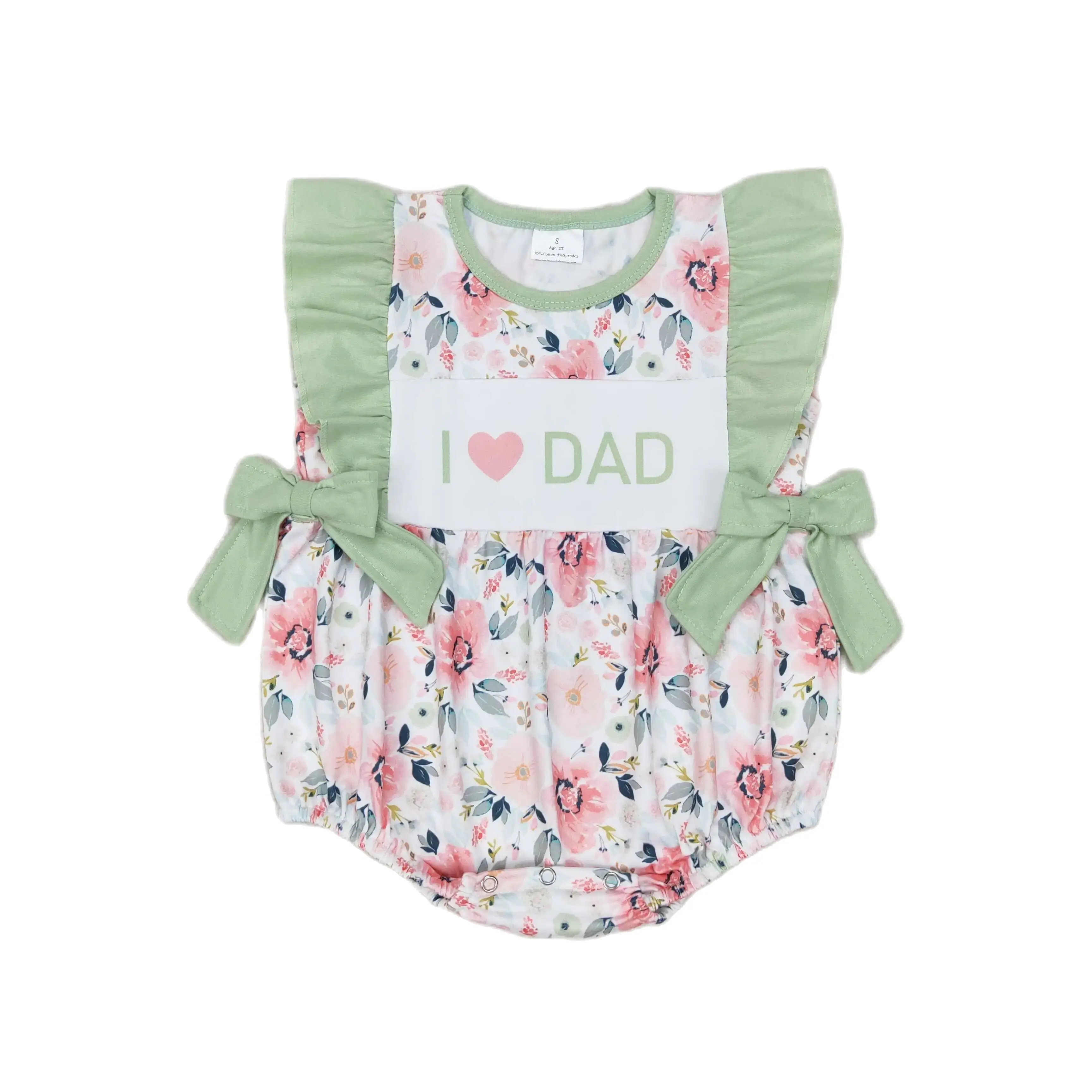 

Wholesale Baby Girl I Love Dad Romper Toddler Green Short Sleeves Father's Day Bubble One-piece Newborn Children Summer Clothing