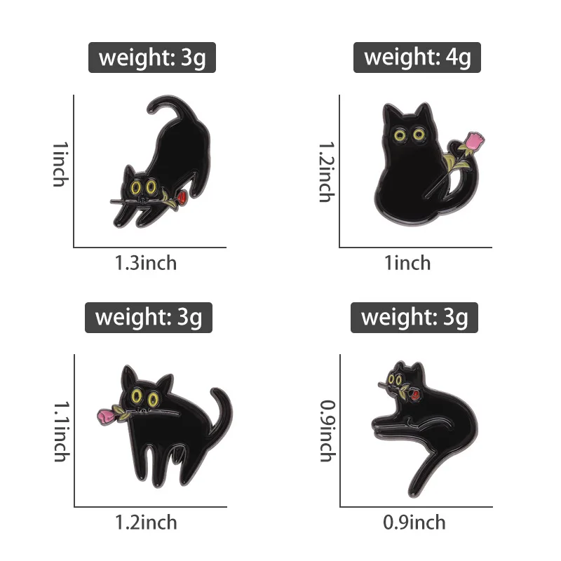 Эмалированная брошь в виде милого черного кота, кинжал, кошка, венок, книга с растениями, розами, кофейной кошкой, рыбой, сумкой, креативный металлический значок в виде животного, булавка для лацкана, ювелирные изделия