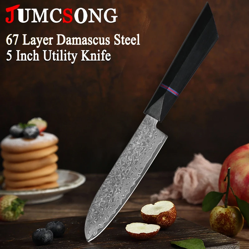 5 Inch Utility Knife 67 Layers Damascus Steel VG10 Steel Core Ultra Sharp Kitchen Knife for Fruit Vegetable Meat Cutting Cooking