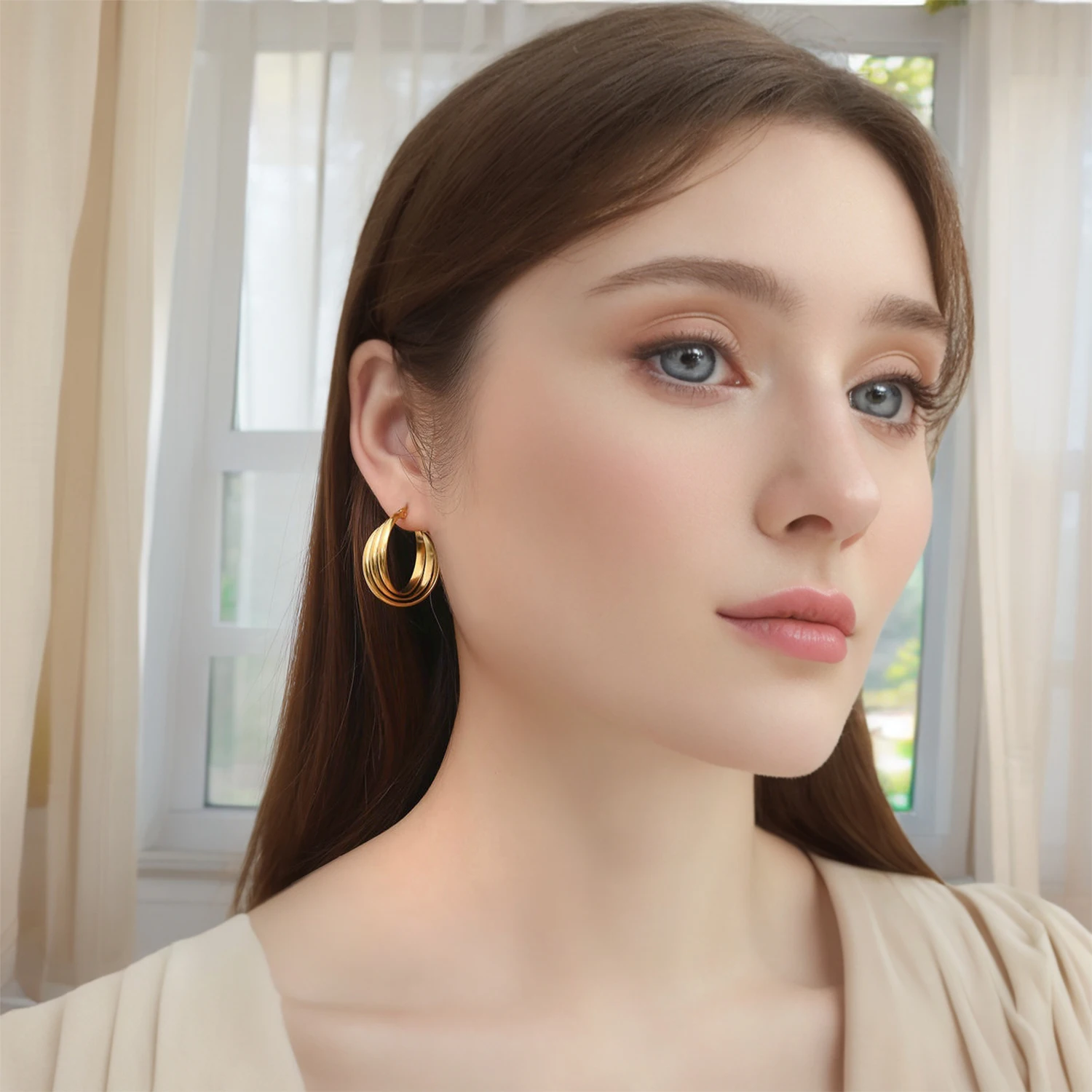 Multilayer Big Hoop Earrings for Women Fashion 18K Gold Plated Stainless Steel Hoops Ear Buckle Jewelry
