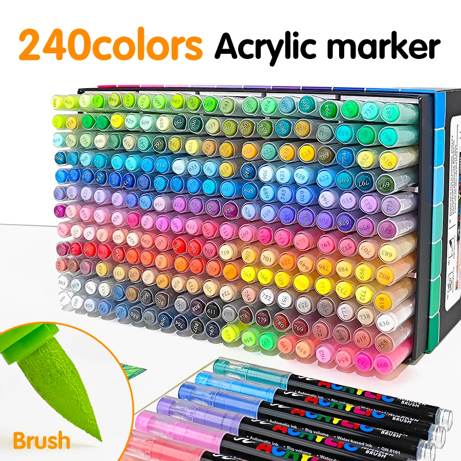 240 colors paint pens acrylic markers set water proof soft brush pen refillable Automaticc Ink Gift DIY Crafts Art marker 168