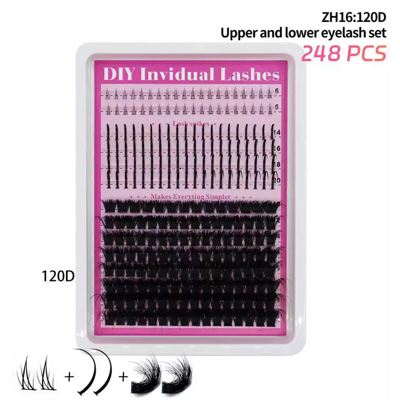 Clusters de cílios inferiores com pontas kit de clusters de cílios volume lash picos cluster extensões de cílios kit de cluster de cílios de fada pico
