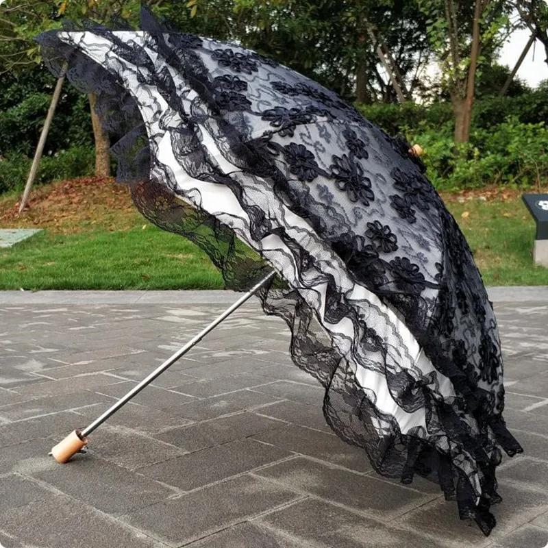 Lace Embroidery Sequins Umbrella for Women, Dual Folding, UV Proof, Sunshade, Princess Sun Umbrella