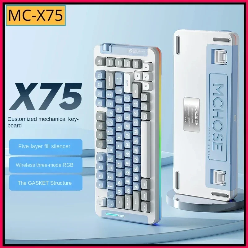 

Оригинальная Беспроводная механическая клавиатура MC X75, 3-режимная Bluetooth-клавиатура, полноклавишная клавиатура Hot Swap RGB с ручкой, игровая клавиатура для киберспорта