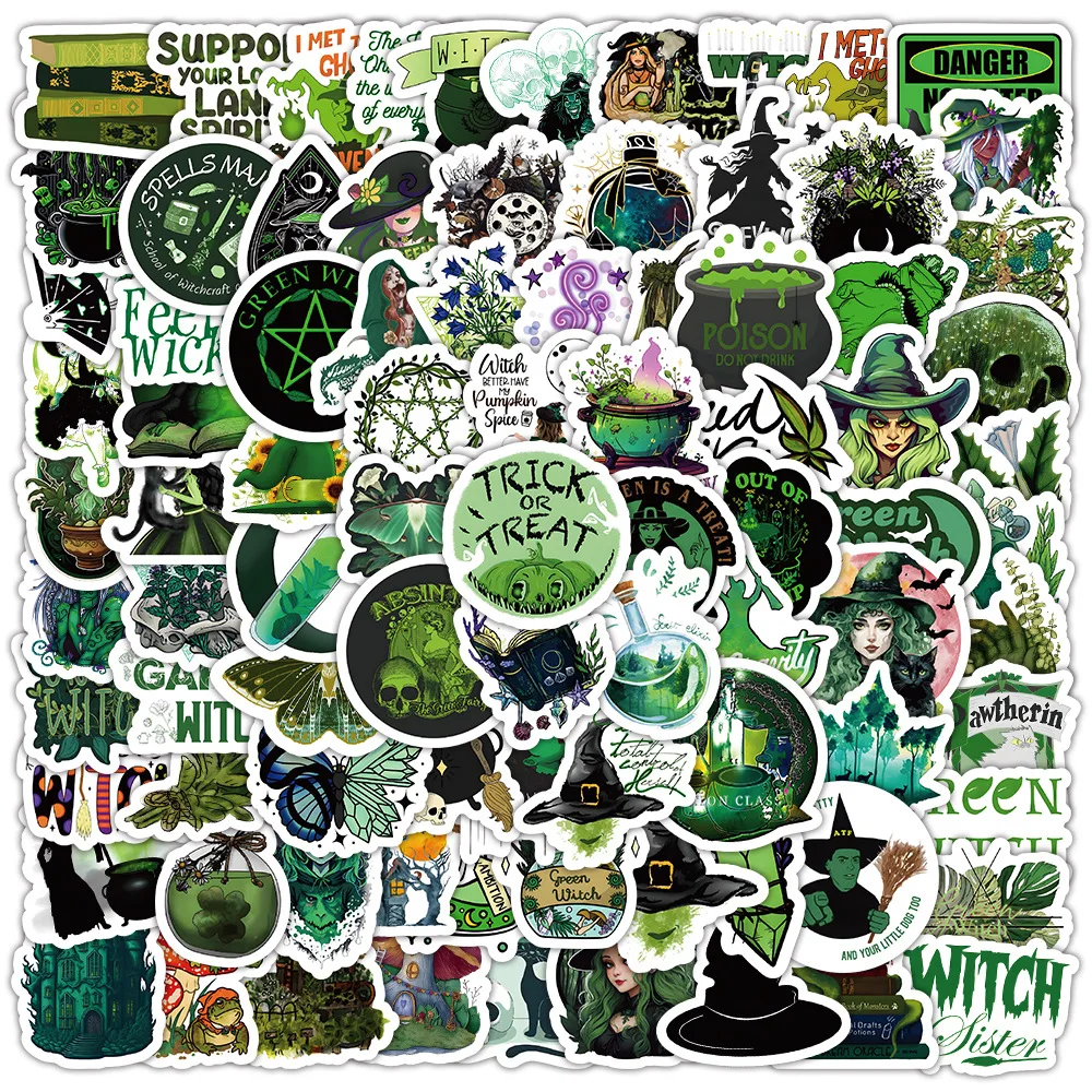 10/30/50PCS New Green Witch Cartoon Graffiti iPad Computer Luggage Helmet Guitar Water Cup Wall Sticker Toy Decoration Wholesale