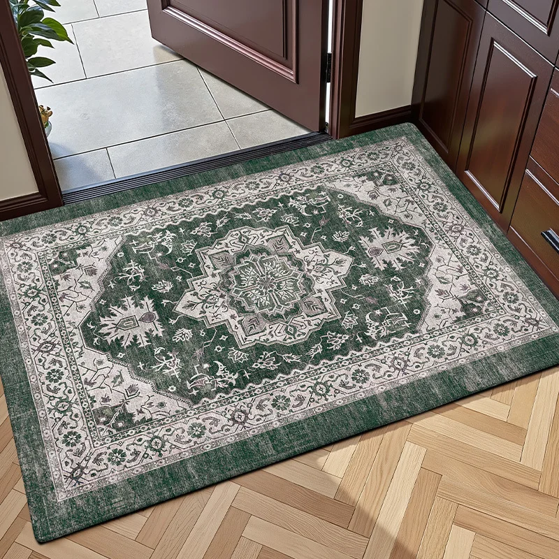 VIKAMA Boho Retro Navy Persian Style Rug Non Slip Decorative Floral Medallion Floor Mat For Bedroom Entryway Hallway Home Decor