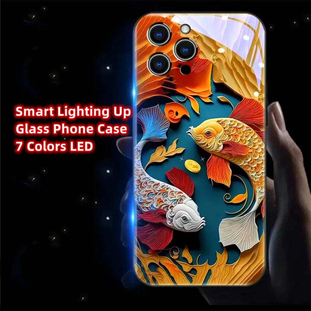 Shining Koi Sound Music Control Led Light Phone Case Glitter Cover For Samsung S24 S23 S22 S21 S20 FE Note 10 20 Plus Ultra A54