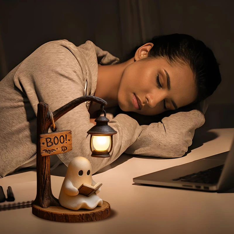 Cute Ghost Reading Lantern - Boo, Ghost Reading Book Lamp, Halloween Cute 3D LED Night Light