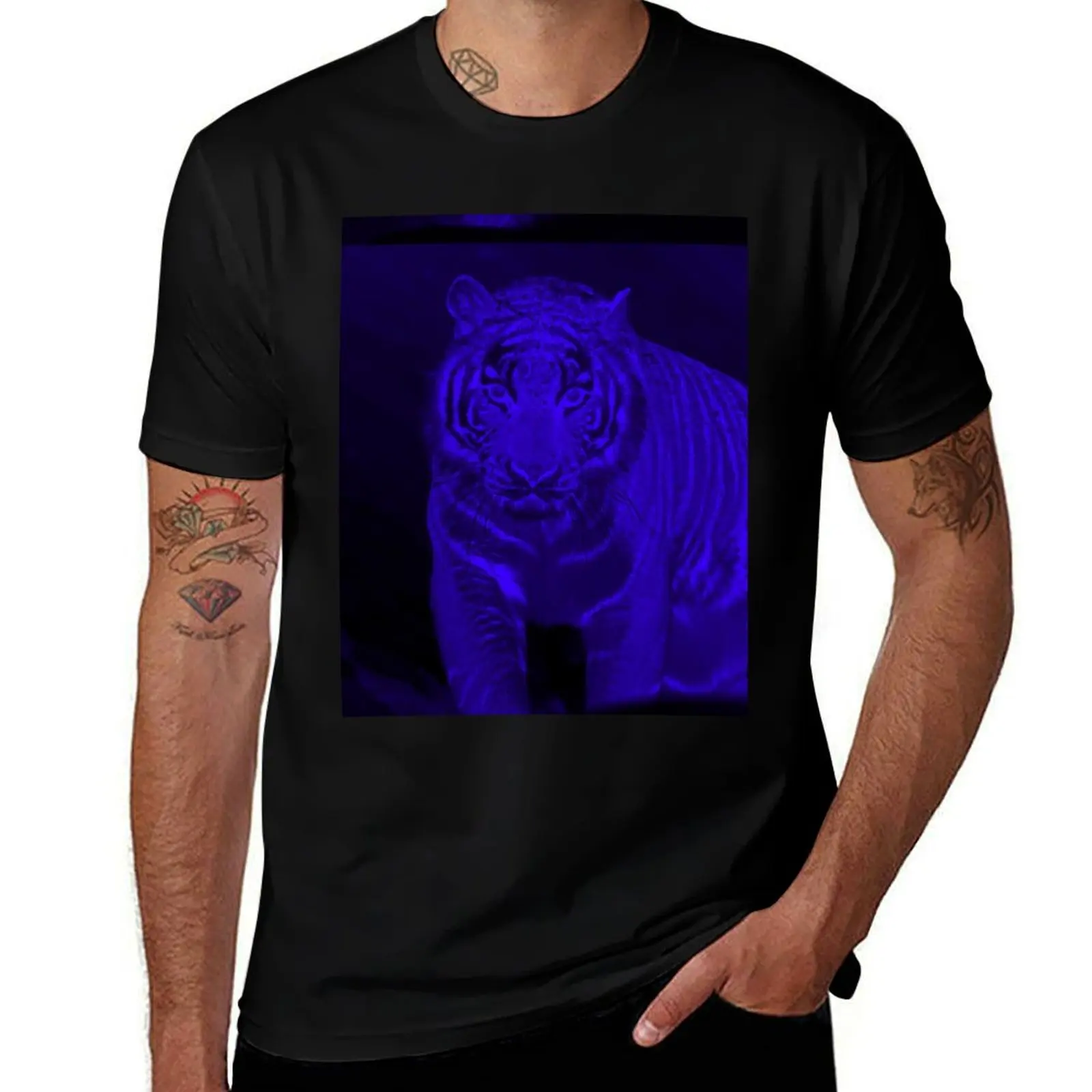 Black Blue Tiger Contrast T-Shirt Industrial Work Tee Shirt T-Shirt