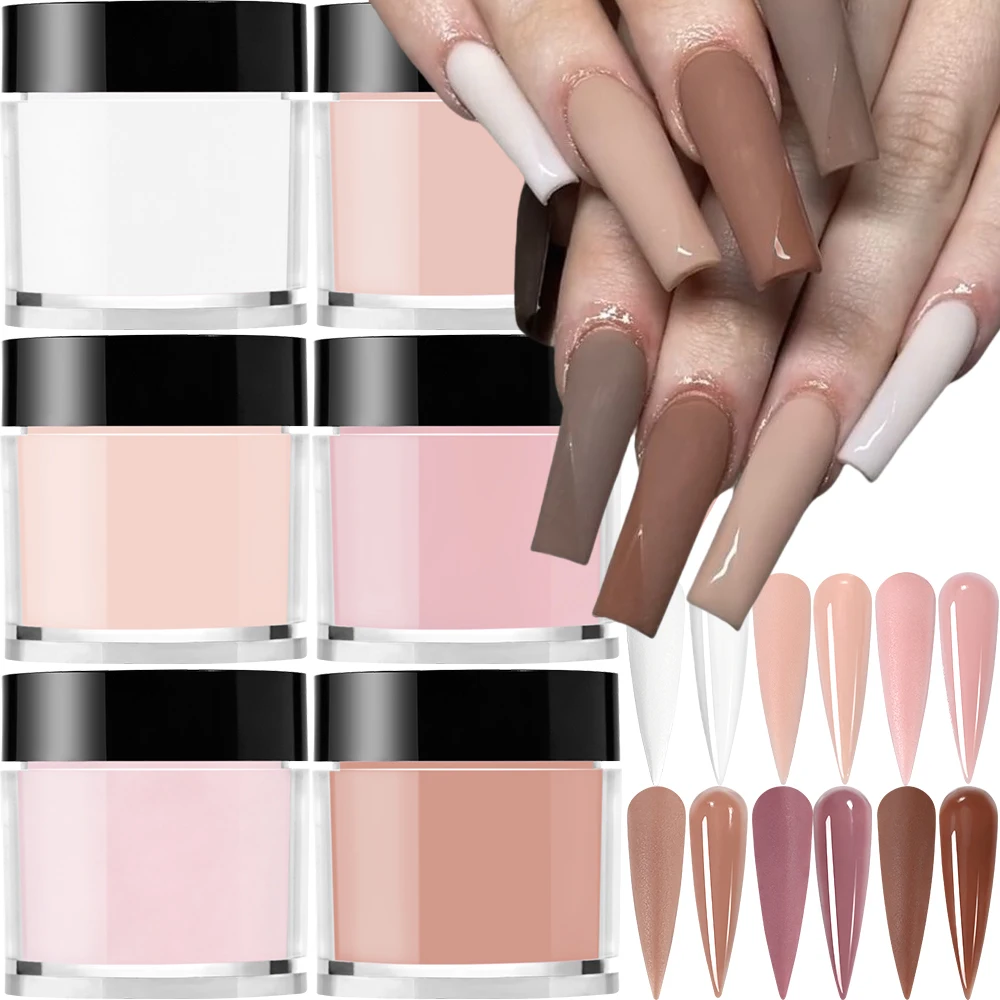 6 frascos de pós acrílicos rosa marrom para unhas suaves para aplicar pós acrílicos 3-em-1 extensão de unhas escultura em pó suprimentos para unhas