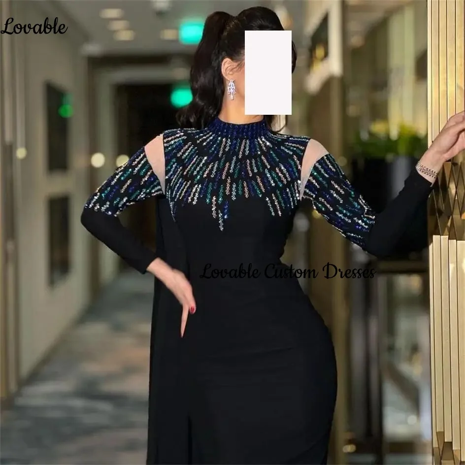 

Customized Dubai Formal Occasion Dresses Sheath Scoop Neckline Floor-Length Luxury Dresses Evening Beadings Long Sleeves Elegant