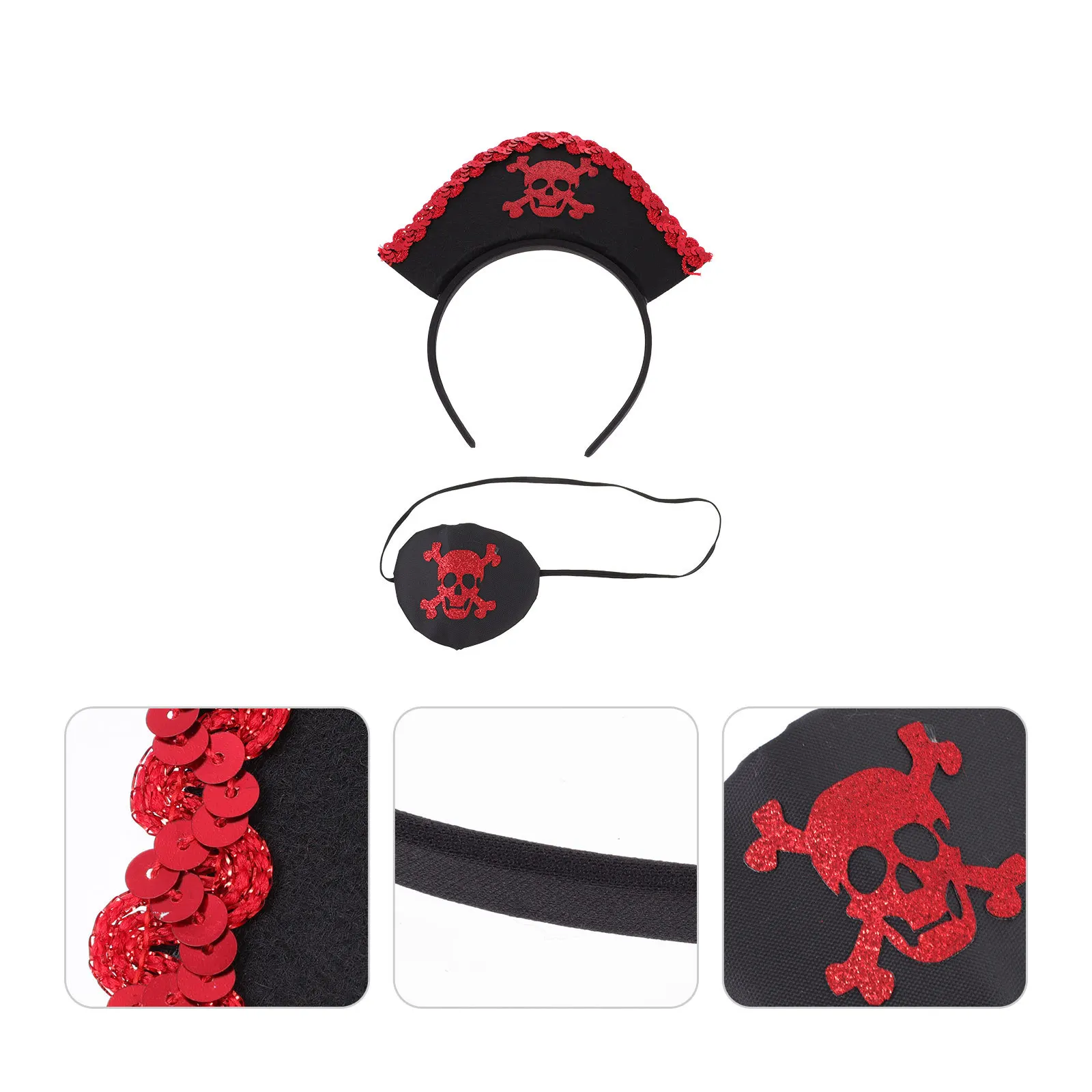 

1Set Pirate Halloween Headdress Skull Eye Patch Red Party Dress Up Set Cosplay Costume Accessories Pirate Props