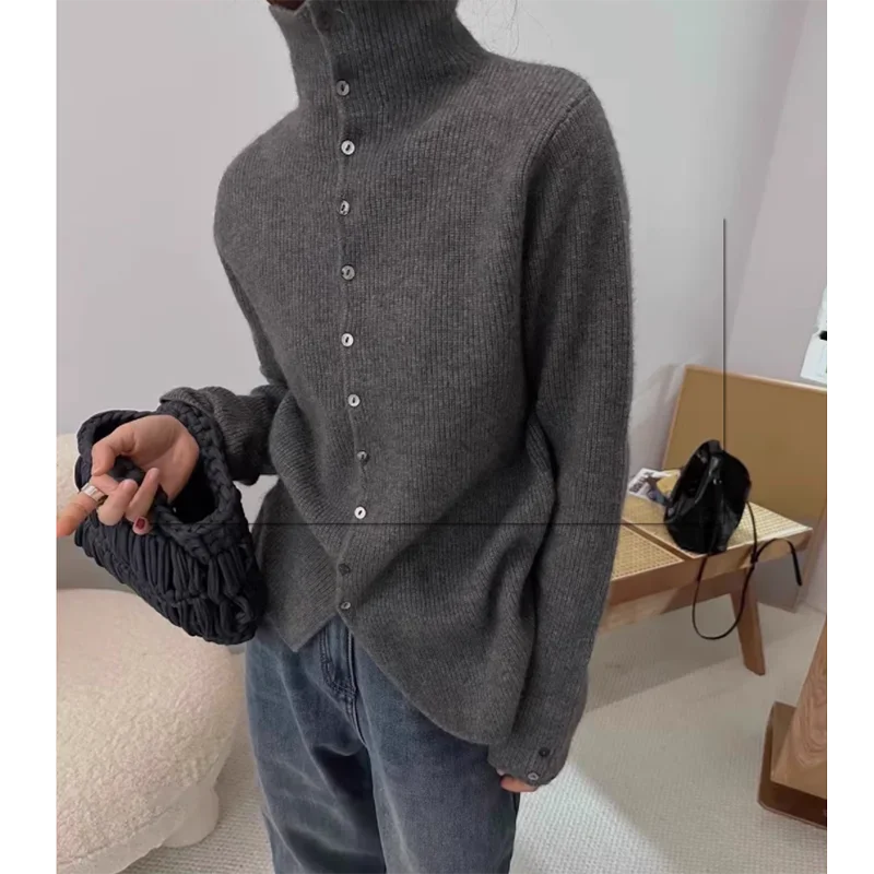 Cardigan de malha de caxemira cerosa macia estilo europeu suéter único breasted manga comprida outono inverno moda agasalhos