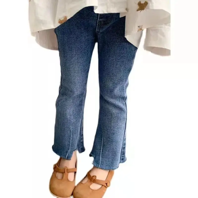 Children's Jeans Spring and Autumn Korean Edition Girl Baby Fashionable Casual Trousers Bellbottom Pants