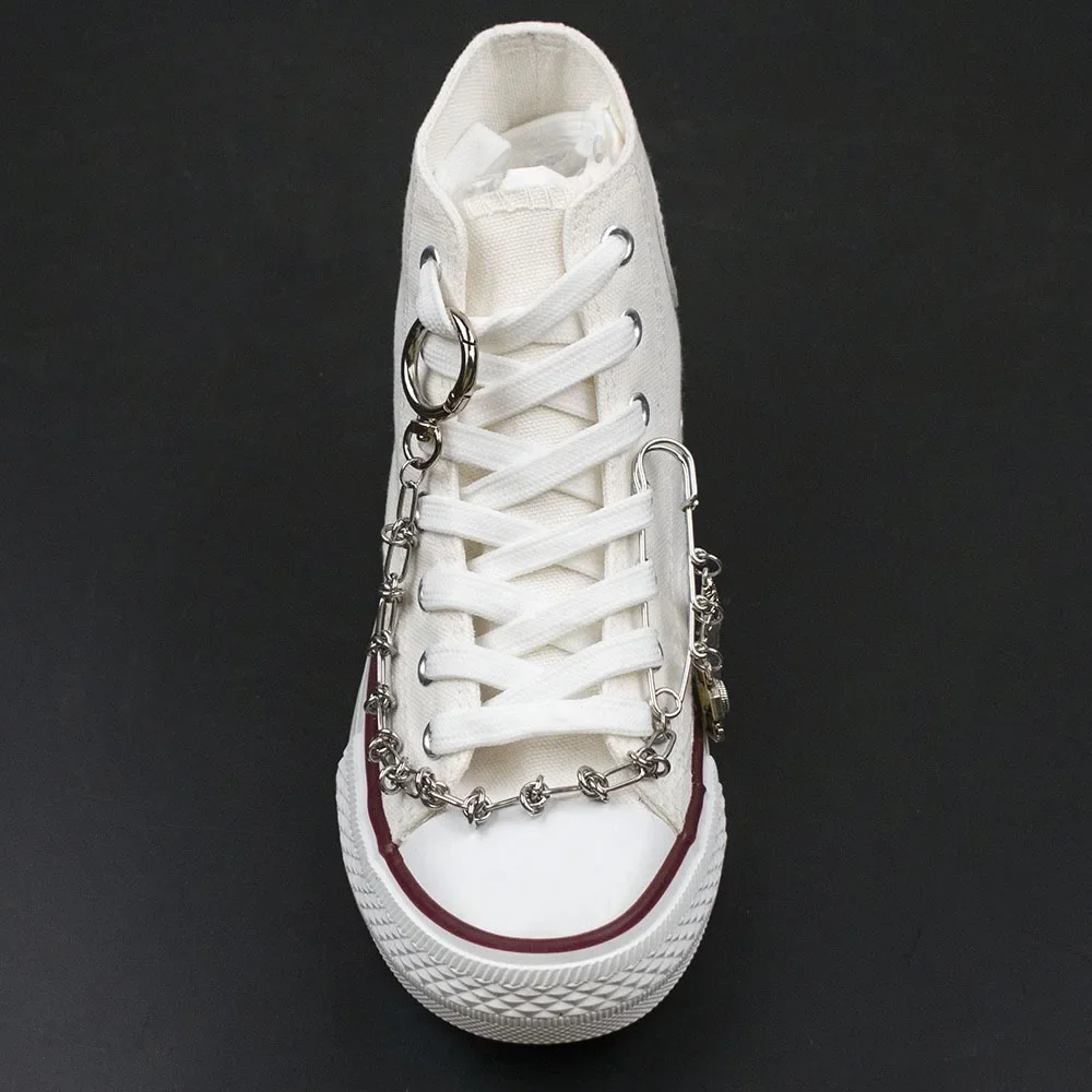 1Pcs Hip-hop Metall Sneaker Dekoration Punk Mode High-top Leinwand Schuh Kette Dunklen Stil Pin Männer frauen Slipper Sandale Zubehör – Detail 6