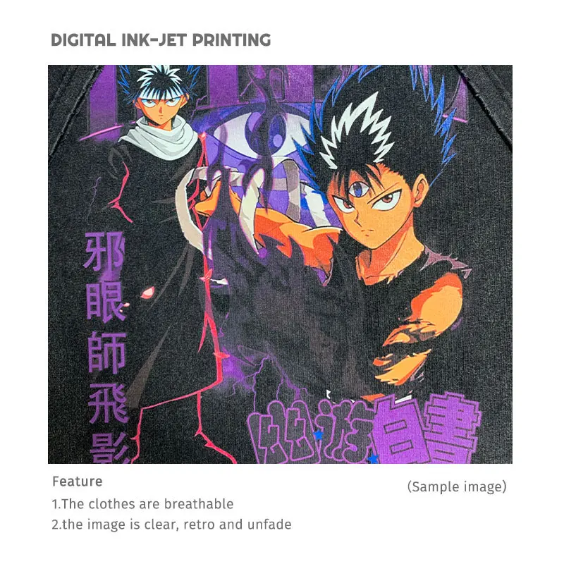 Anime The Ghost in The Shell T Shirts Streetwear Vintage Washed Kusanagi Motoko T-shirt Oversized Tops Tees Men 100% Cotton