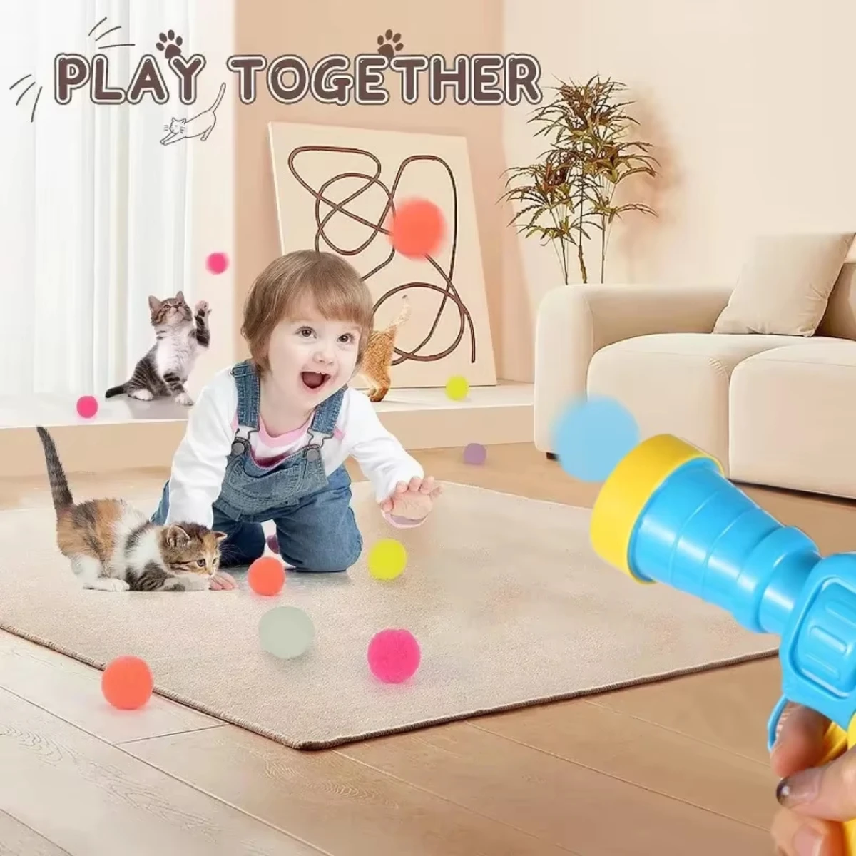 Interaktives Katzenspielzeug: Kreatives Mini-Schießspielzeug für Kätzchen mit Plüschbällen – Haustierbedarf