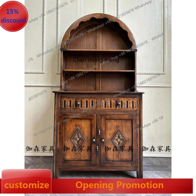 

Medieval old arched sideboard cabinet American solid wood dishboard cabinet Old Shanghai storage cabinet