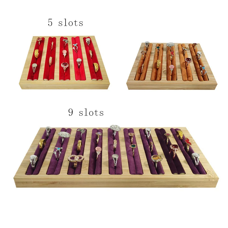 

5/9 Slots Ring Display Tray Organizer Plate Earring Storage Box Exhibitor Ring Tray Velvet Showcase for Rings and Earrings