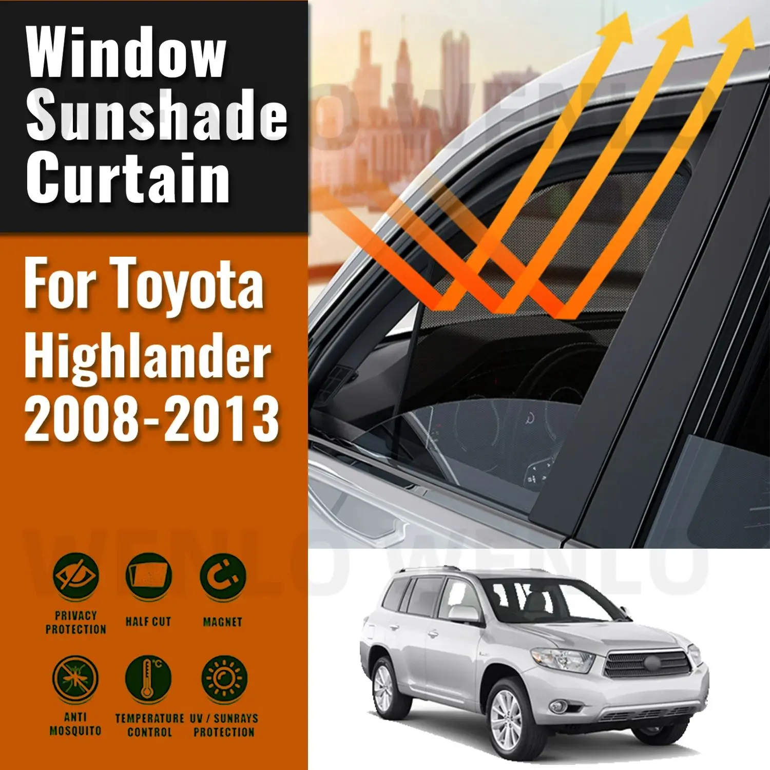 For Toyota Highlander KLUGER XU40 2007-2011 2012 2013 Car Window Sunshade Magnetic Curtain Sun Shade Visor Net Mesh Protect Kids