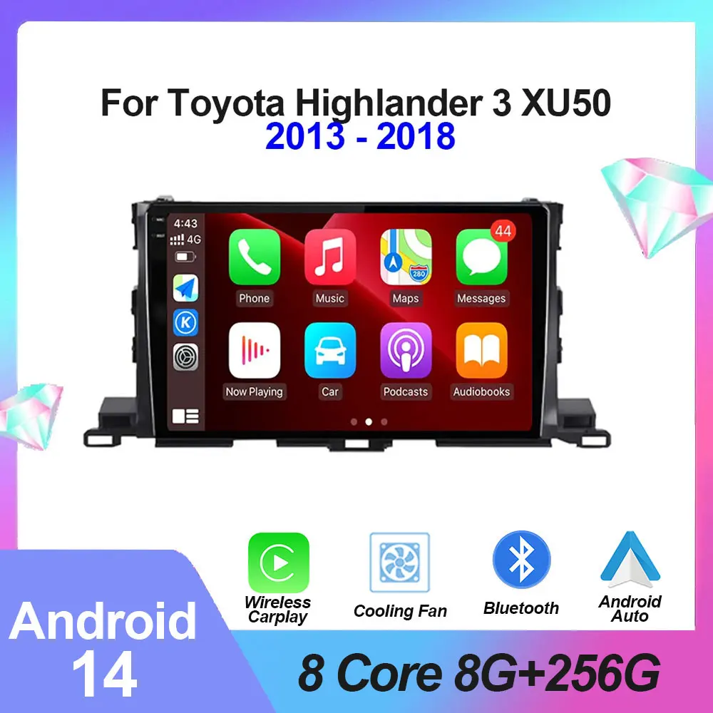 

Android 14 For Toyota Highlander 3 2014 - 2018 Auto Radio Car Multimedia Player Navigation Screen 4G GPS DSP WIFI Stereo Carplay