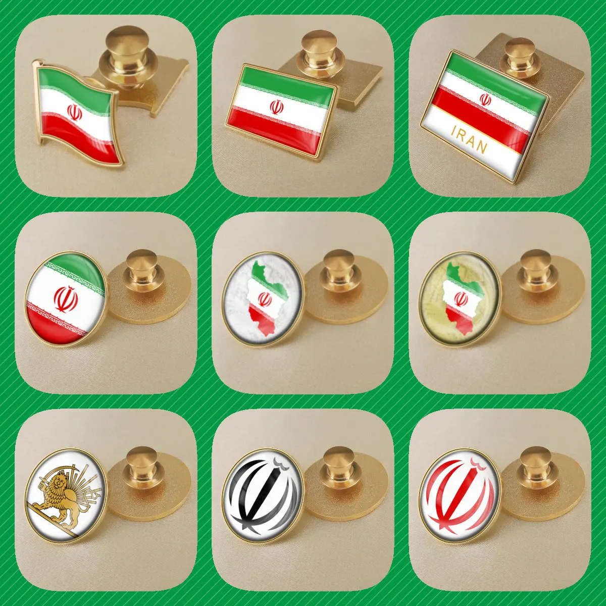 Iran Iranians Map Flag National Emblem National Flower Brooches Badges Lapel Pins