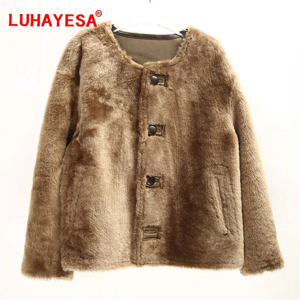 2024 Women Loman Lamb Fur Shearling Two Sides Wearing Clothing Winter Warm Real Fur Jacket