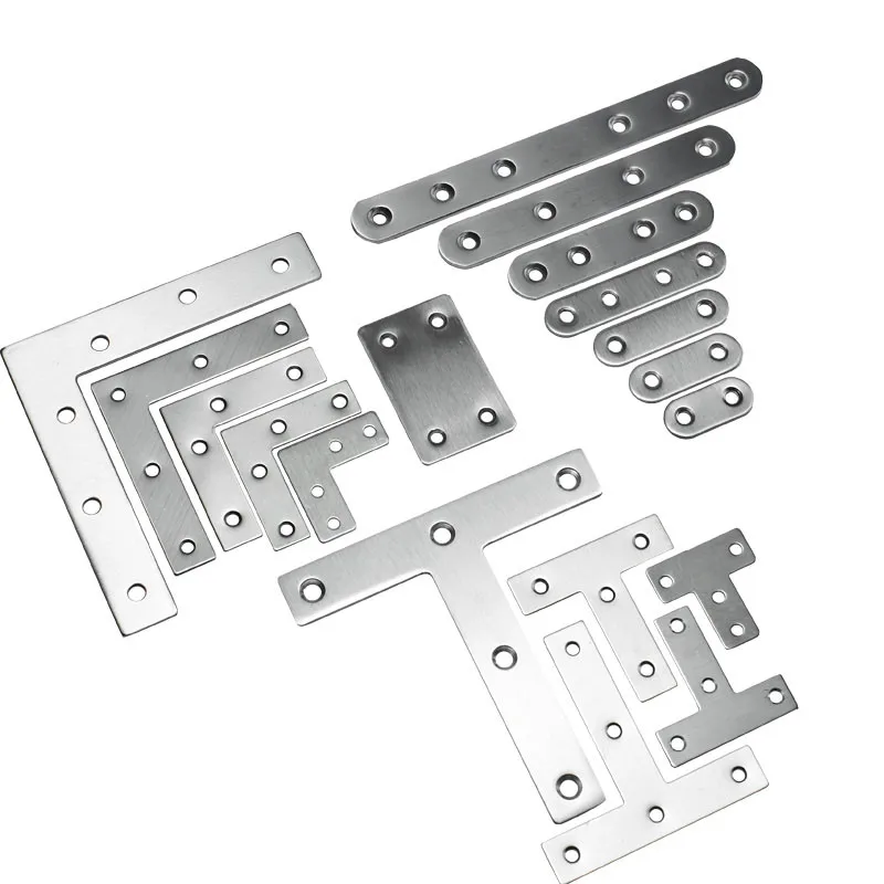 10Pcs I/L/T-Shaped Stainless Steel Straight Bracket Angle Corner Bracket Fastener Furniture Fixed Connect Door Cabinet Wall