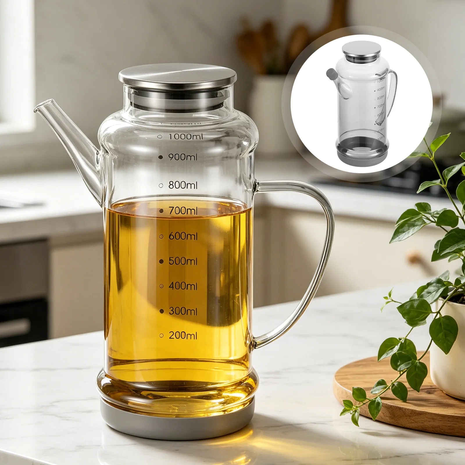 1000Ml Glass Oil Dispenser Bottle for Kitchen Thick High Transparency Leakproof Oil Vinegar Soy Sauce Condiment Cruet with