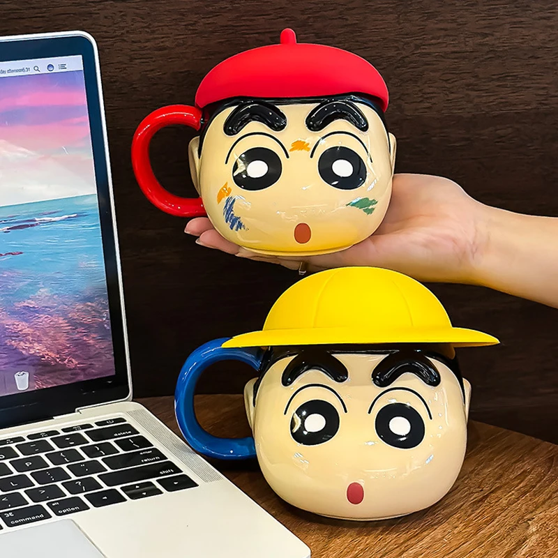 Cartoon Crayon Shin chan Mug Household Ceramic Children's Water Cup with Lid Cute High Temperature Resistant Coffee Cup