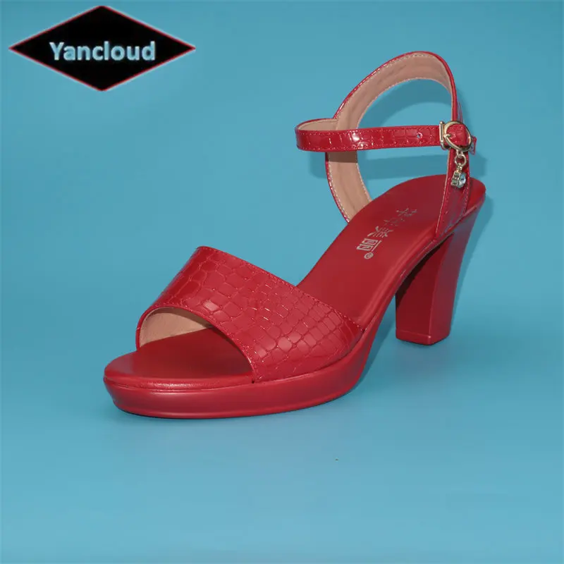 

Yancloud Original Small Size 32-43 Bright Leather Shoes Summer Platform Sandals 2023 Women's Block High Heels Sandals Office Mom